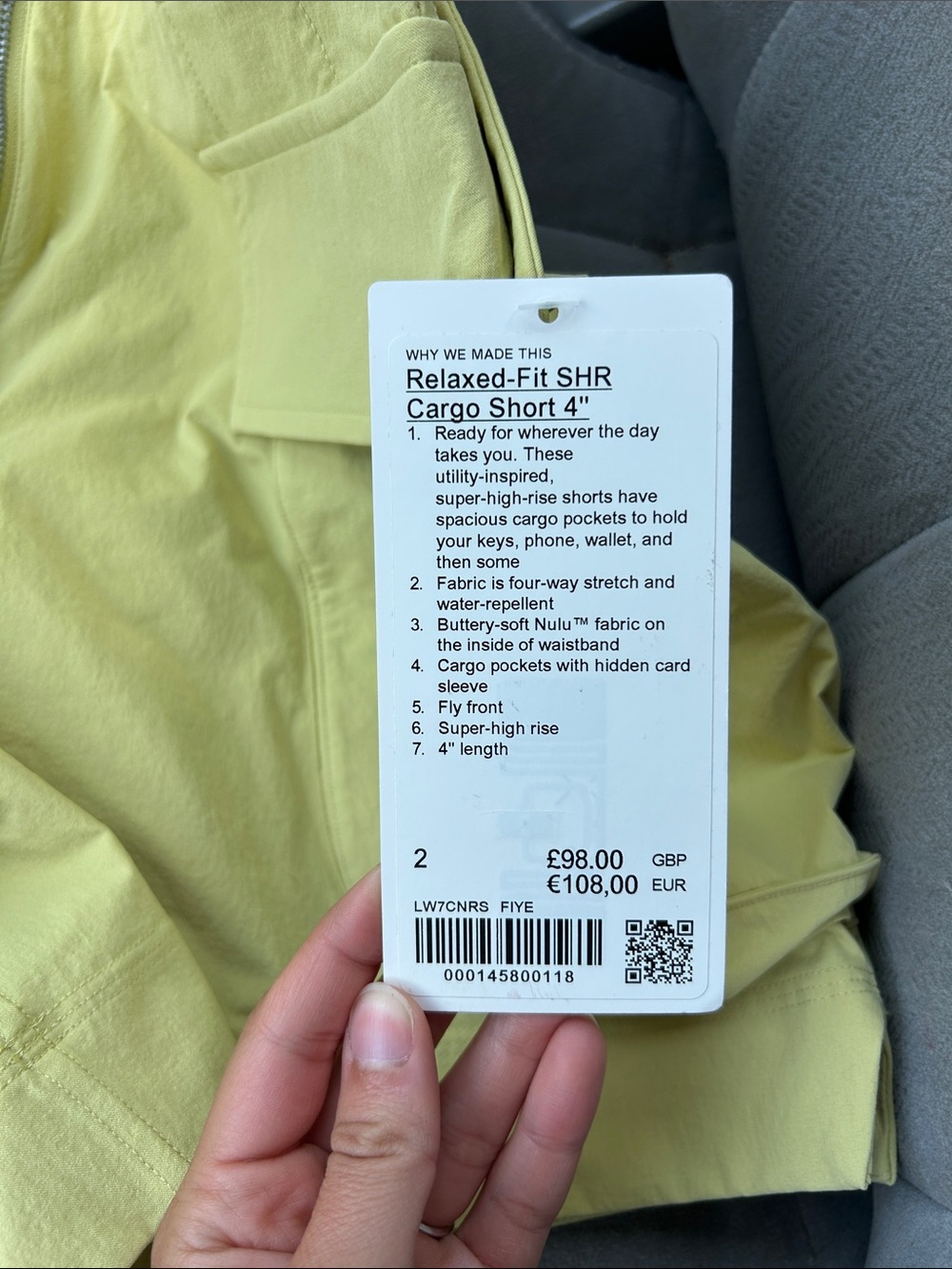 lululemon athletica Women's Light Yellow Cargo Shorts - Picture 2 of 3